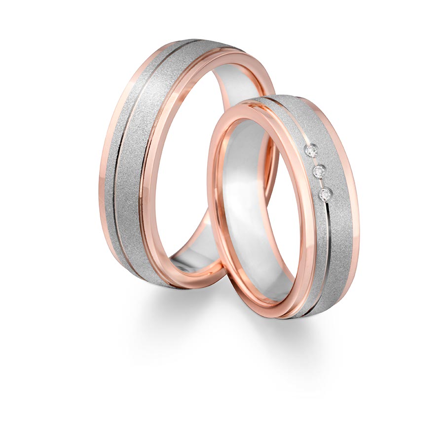 Trauringe / Eheringe 375 Rotgold, Weißgold+Pd 514729-60