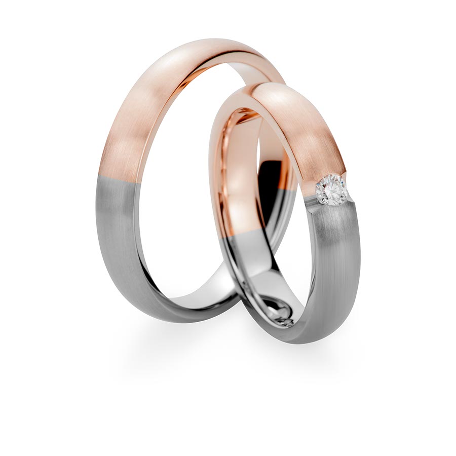 Trauringe / Eheringe 375 Rotgold, Weißgold+Pd 514757-40