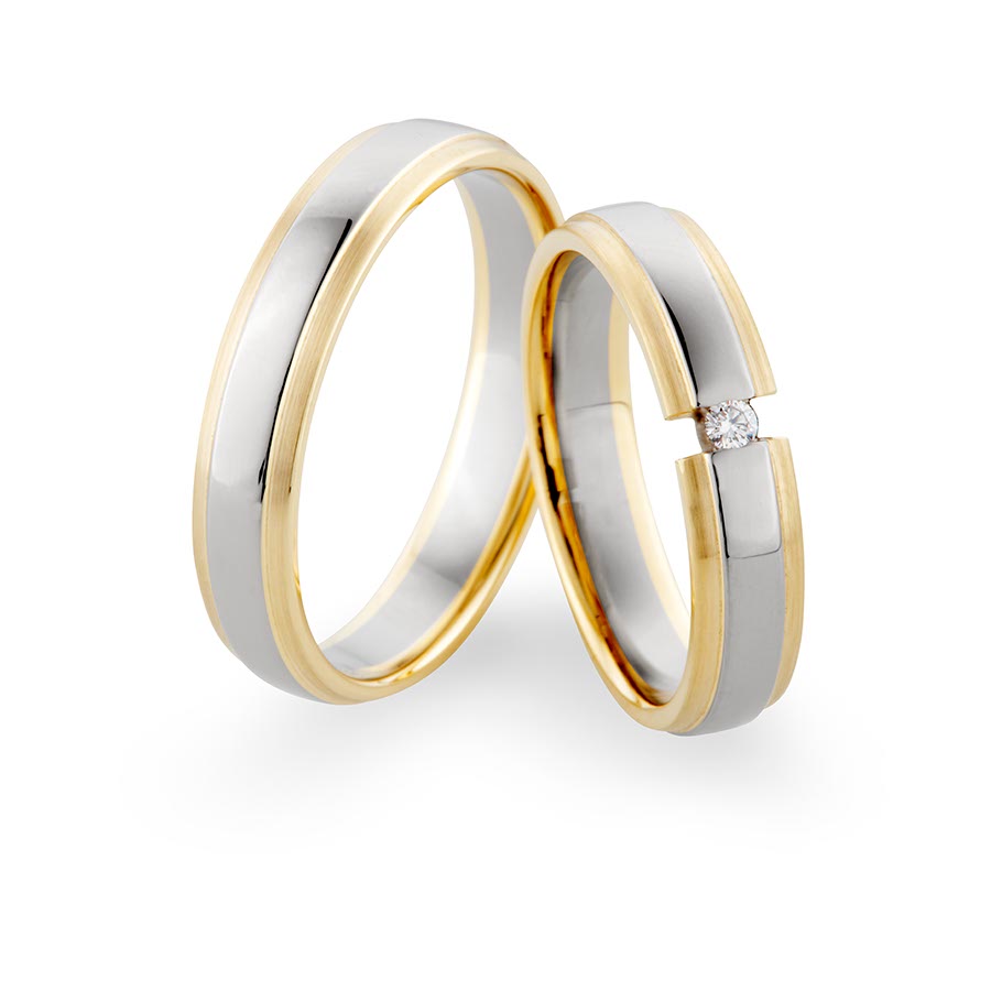 Trauringe / Eheringe 585 Gelbgold, Weißgold+Pd 514763-45