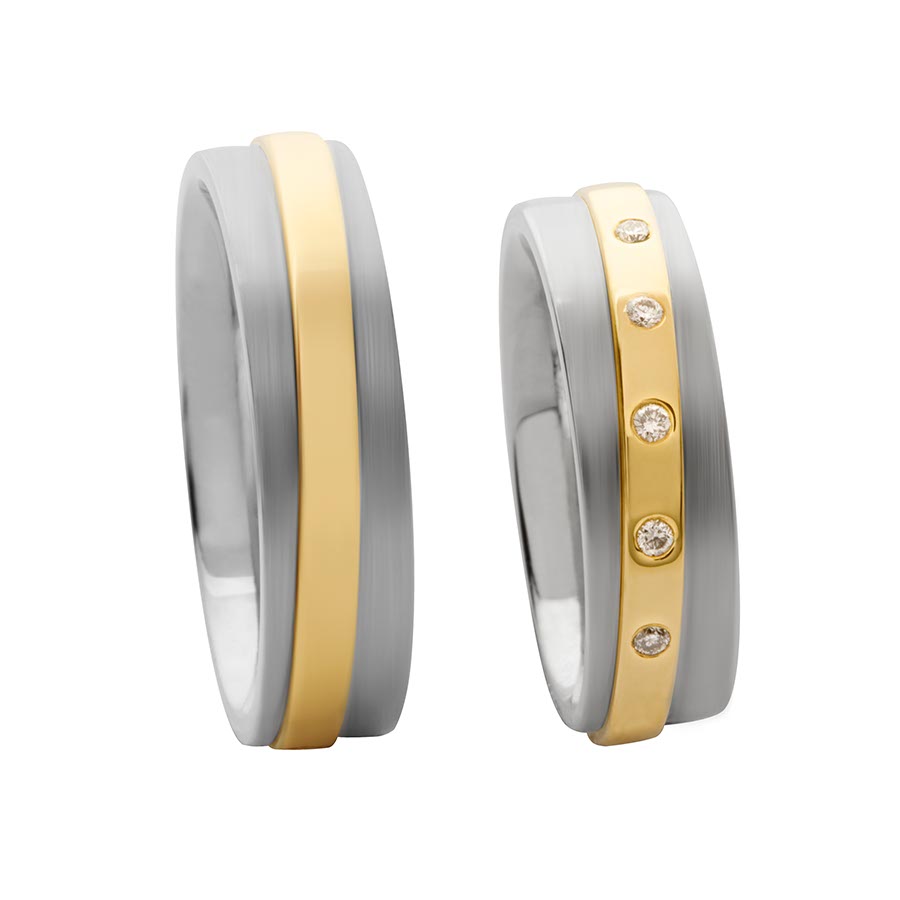 Trauringe / Eheringe 585 Gelbgold, Weißgold+Pd 514634-60