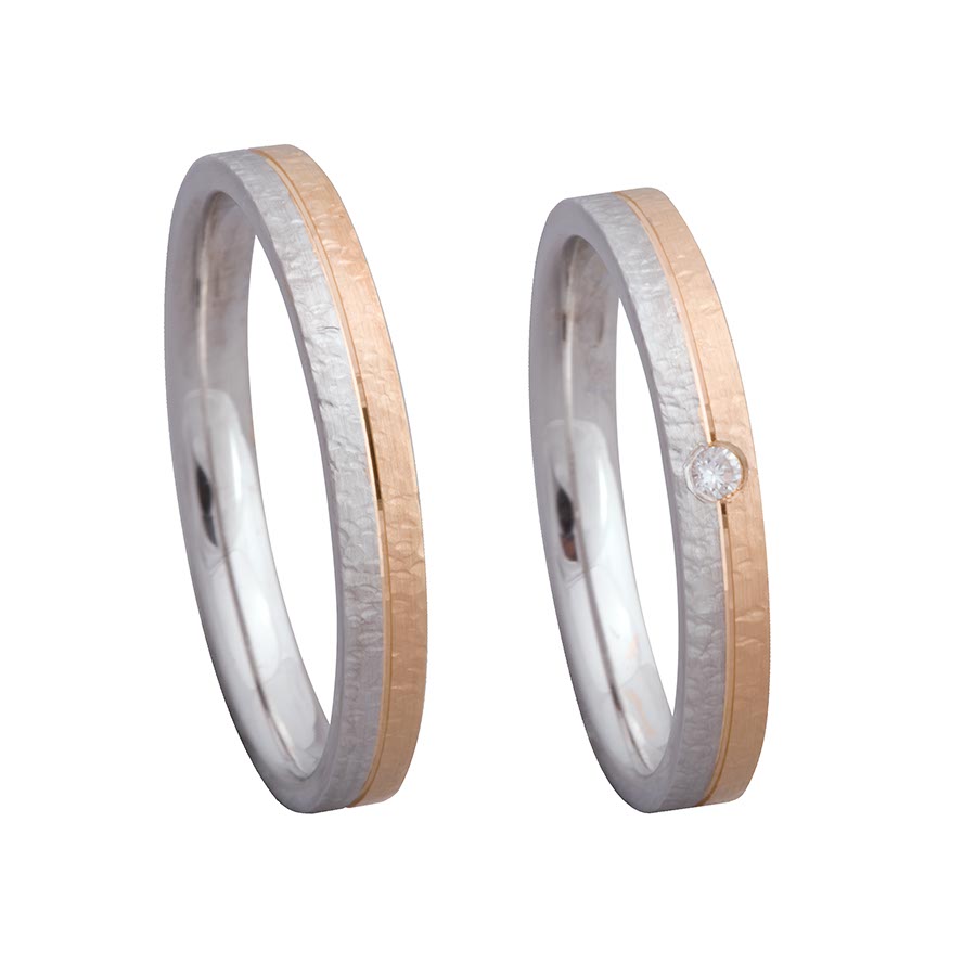 Trauringe / Eheringe 585 Rotgold, Weißgold+Pd 514647-30