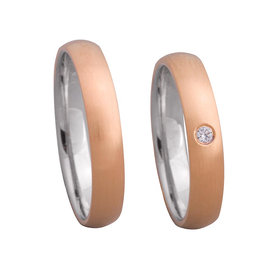 Trauringe / Eheringe 585 Rotgold, Weißgold+Pd 514650-40